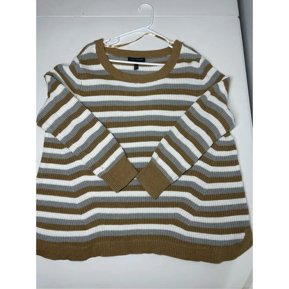 Lane Bryant Women's Curved-Hem Ribbed Sweater Tan/Gray  Sz 22/24 Cotton Blend